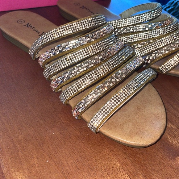 NATURE BREEZE Adrian Crystal Strappy Flat Slide Sandals Copper Rose Gold Size 9 - Picture 9 of 13